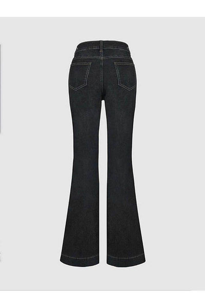 Stylish High-Waisted Patchwork Flared Jeans