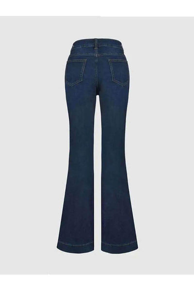 Stylish High-Waisted Patchwork Flared Jeans