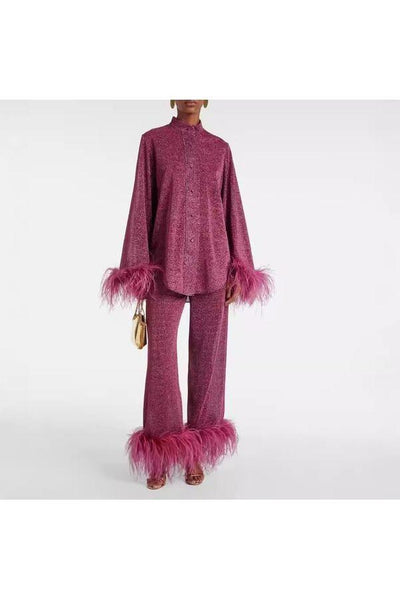 Amara – Feather-Trimmed Loungewear Set